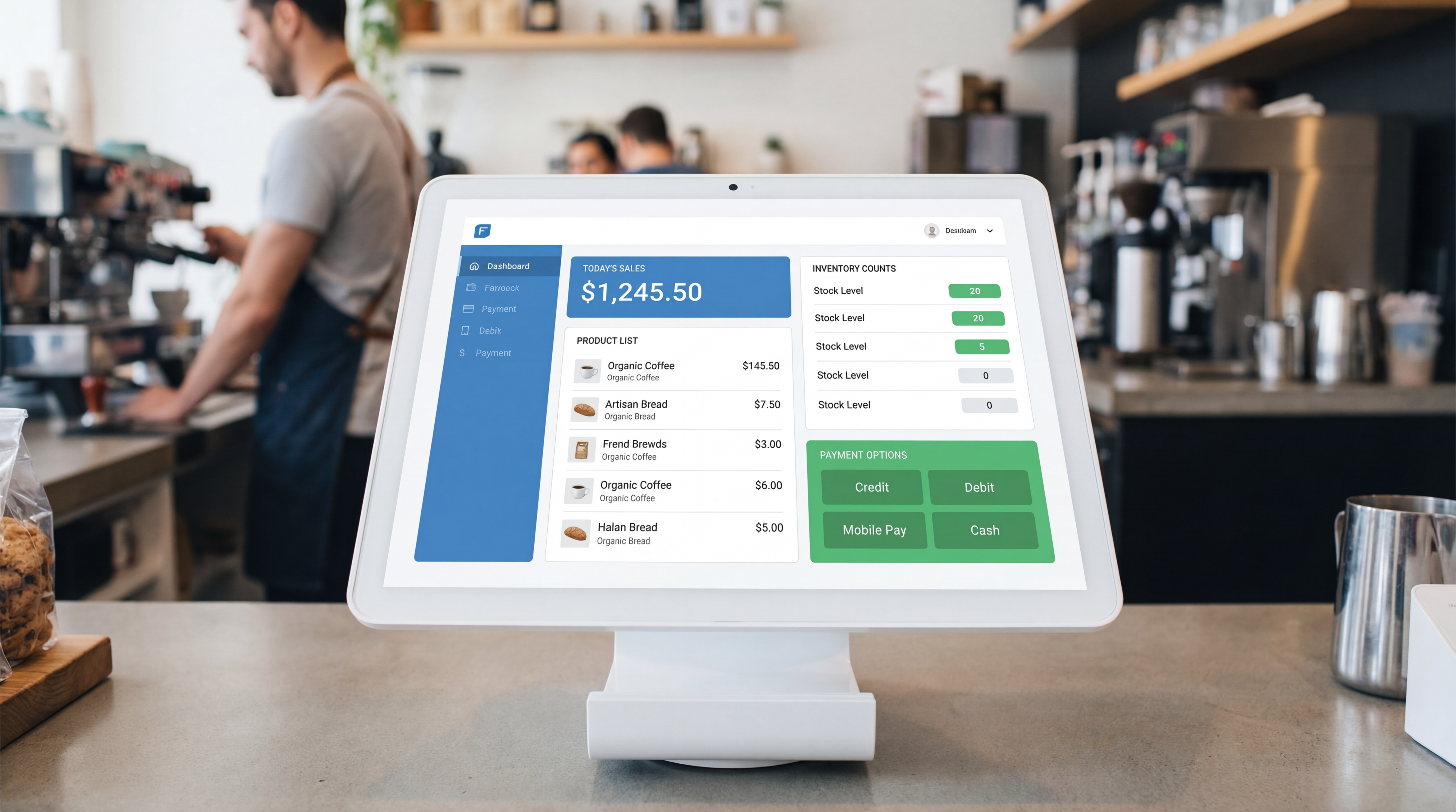 Smart POS system — tablet point-of-sale in retail counter